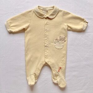 Vintage Carter’s Yellow Footie Sleeper with Embroidered Giraffe Teddy Bear 0-3M
